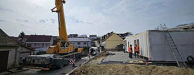 Přeprava modulárního domku 14 × 8,6 m pro firmu Hutchhouse